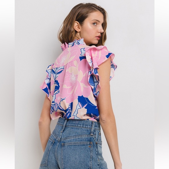 07 Boho Floral Print Woven Blouse Top - Picture 5 of 6